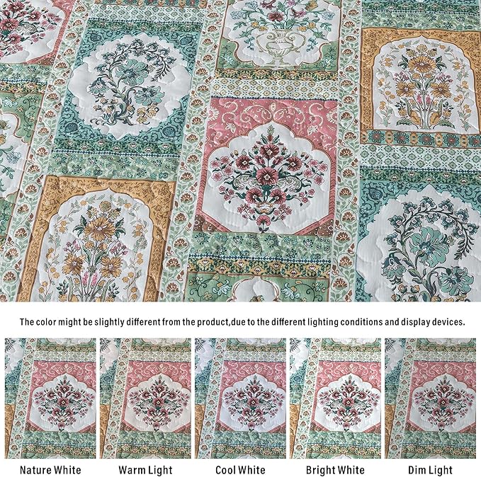 HoneiLife Quilt Sets Queen Size - 3 Pieces Microfiber Quilt Lightweight Bedspreads Floral Coverlets Retro Bed Cover Queen Quilt Bedding Sets All Season Use