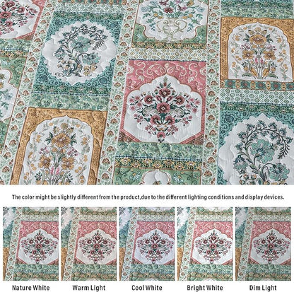 HoneiLife Quilt Sets King Size - 3 Pieces Microfiber Quilt Floral Bedspreads Lightweight Coverlets Retro Bed Cover King Quilt Bedding Set All Season Quilts