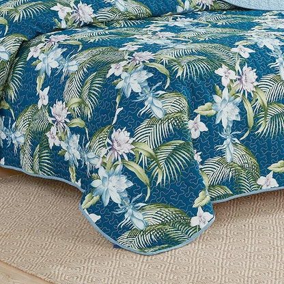 Tommy Bahama - Queen Quilt Set, Reversible Cotton Bedding with Matching Shams, Breathable Bedding Set for All Seasons (Southern Breeze Dark Blue, Queen)