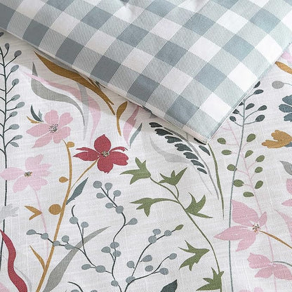 Eddie Bauer - King Comforter Set, Reversible Cotton Bedding with Matching Shams, Classic Floral Home Decor with Plaid Reverse (Woodland Forest Grey, King)