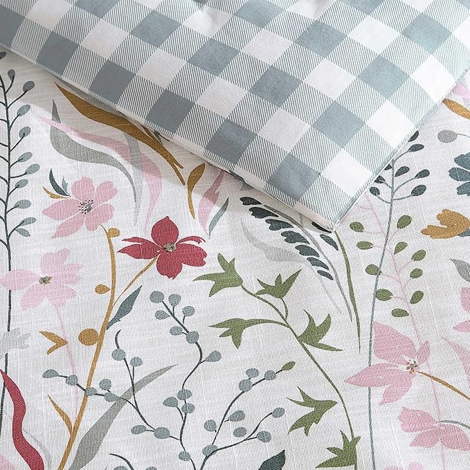 Eddie Bauer - Queen Comforter Set, Reversible Cotton Bedding with Matching Shams, Classic Floral Home Decor with Plaid Reverse (Woodland Forest Grey, Queen)