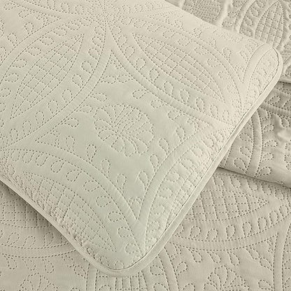 Chezmoi Collection Austin 3-piece Oversized Bedspread Coverlet Set (King, Ivory) | Oversized, Lightweight, Fade Resistant