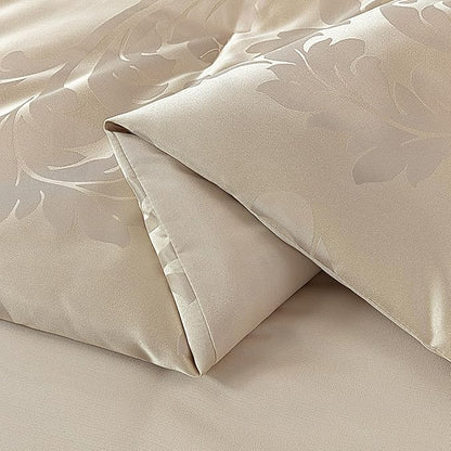 Chezmoi Collection Royale 7-Piece Jacquard Floral Comforter Set, Oversized King, Champagne