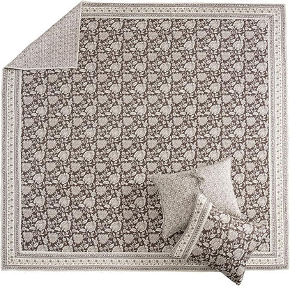 Levtex Home Adare Cocoa Reversible Twin/Twin XL Quilt Set (68x86in) with 1 Pillow Sham (26x20in) - Floral Bedding - Brown Cream - Cotton Twin Size Quilt Bedding Set - Lightweight, Soft, Pre-Washed