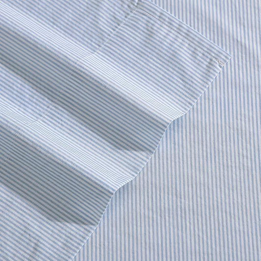 Nautica - Queen Size Sheets Set, Crisp & Tailored Bedding with a Smooth Cotton Percale Lightweight Feel - Bed Sheets with Matching Pillowcases & Fitted Sheet (Penny Pinstripe Blue)