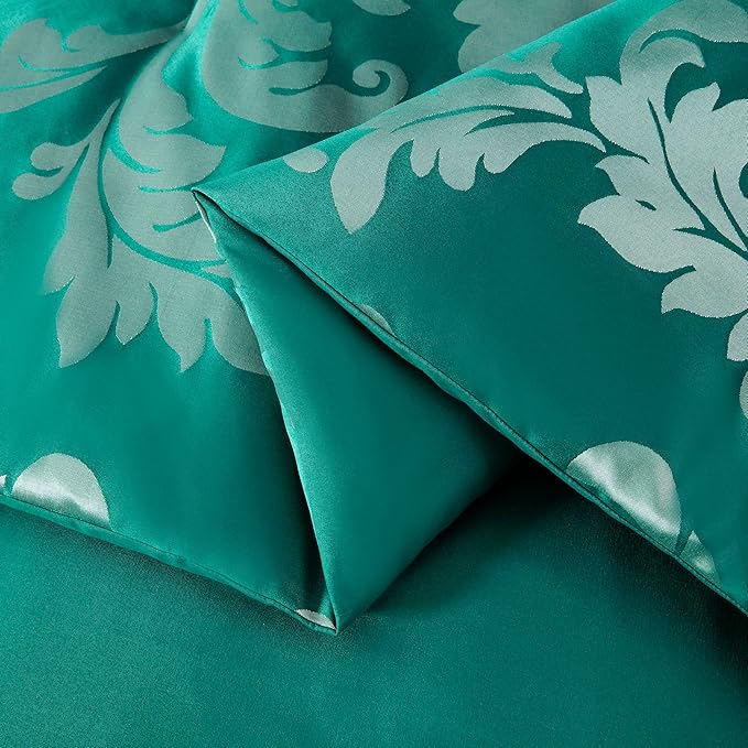 Chezmoi Collection 7-Piece Jacquard Floral Comforter Set (Queen, Green/Silver)