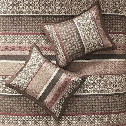 Madison Park Princeton Reversible Quilted Bedspread Set, Solid Reverse Summer Breathable, Lightweight All Season Bedding Layer, Matching Shams, Bedspread King(120"x118"), Red 5 Piece
