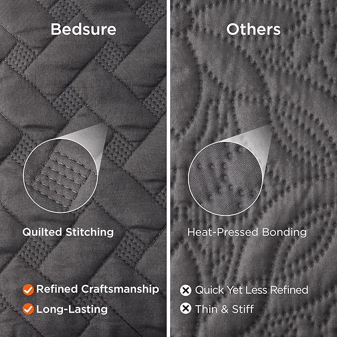Bedsure Oversized King Quilts - Lightweight Bedspreads Oversized King Size with Basket Weave Pattern, Soft Quilt Bedding Set, Grey Comforter Set Coverlet 2 Pillow Shams (120" x 120") | Skin-Friendly Soft, All-Season Comfort, Breathable, Lightweight, Ma...