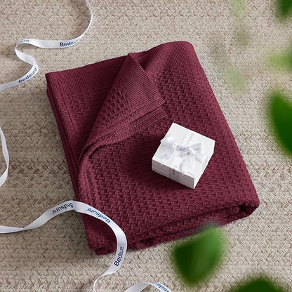Bedsure Gentlesoft 100% Cotton Blanket King Size for Bed - Breathable and Soft for Spring Summer, Thick Cozy Waffle Weave Blanket Gifts for Women, Red, 104x90 inches