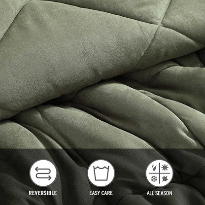 Eddie Bauer - Twin Comforter Set, Microsuede Bedding with Soft Plush Faux Shearling Reverse, 2 Piece Bed Set with Matching Pillowcase (Big Lake Plaid Green)