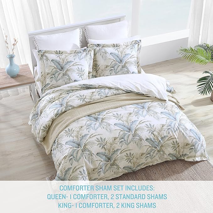 Tommy Bahama - Queen Comforter Set, Reversible Cotton Bedding with Matching Shams, Super Soft Bedding Set (Bakers Bluff Blue, Queen)
