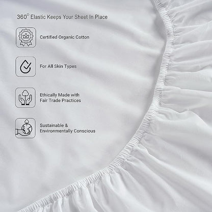 LANE LINEN 100% Organic Cotton Twin Sheets Set, 6Pc Twin Bed Sheets, Breathable Cotton Sheets Twin Size Bed Set, Dorm Room Essentials with 15" Deep Pocket Fitted Sheet - White Twin Sheets (2 Pack)