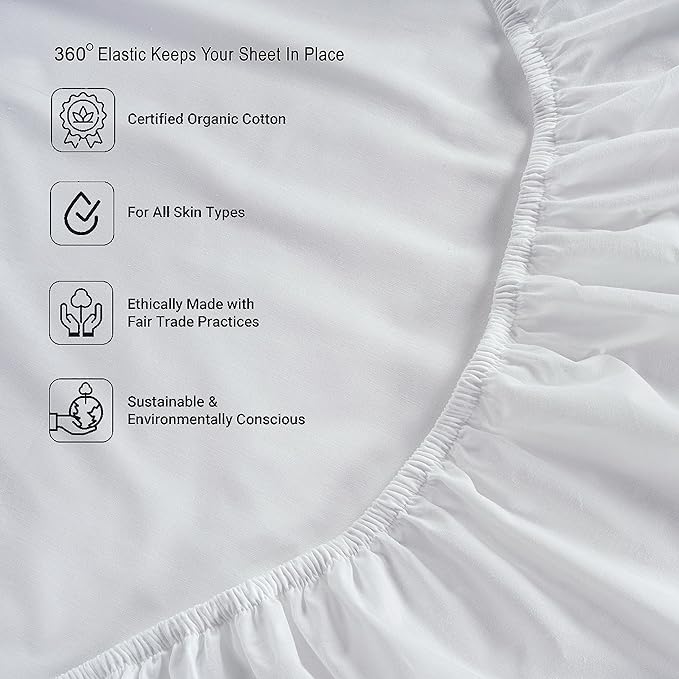 LANE LINEN 100% Organic Cotton Queen Sheets, 8Pc Queen Bed Sheets, Soft & Breathable Queen Size, Crisp Percale Weave, Hotel-Quality Bedding Sheet & Pillowcases - White (2 Pack)