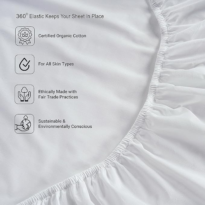 LANE LINEN 100% Organic Cotton King Sheet Set, 4Pc Cotton Sheets King Size, Breathable Bedding Sheet & Pillowcases, Hotel Luxury Bed Sheets Set, 15" Deep Pocket - White King Sheets (2 Pack)