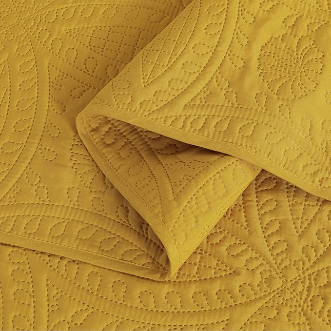 Chezmoi Collection Austin King Bedspread Set 3-Piece Pinsonic Quilted Oversized Bedspread Coverlet Set, King, Mustard | Oversized, Lightweight, Fade Resistant