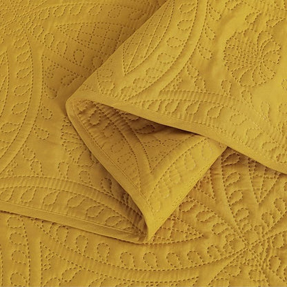 Chezmoi Collection Austin Queen Bedspread Set 3-Piece Pinsonic Quilted Oversized Bedspread Coverlet Set, Queen, Mustard | Oversized, Lightweight, Fade Resistant