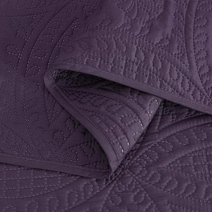Chezmoi Collection Austin 3-piece Oversized Bedspread Coverlet Set (Queen, Purple) | Oversized, Lightweight, Fade Resistant