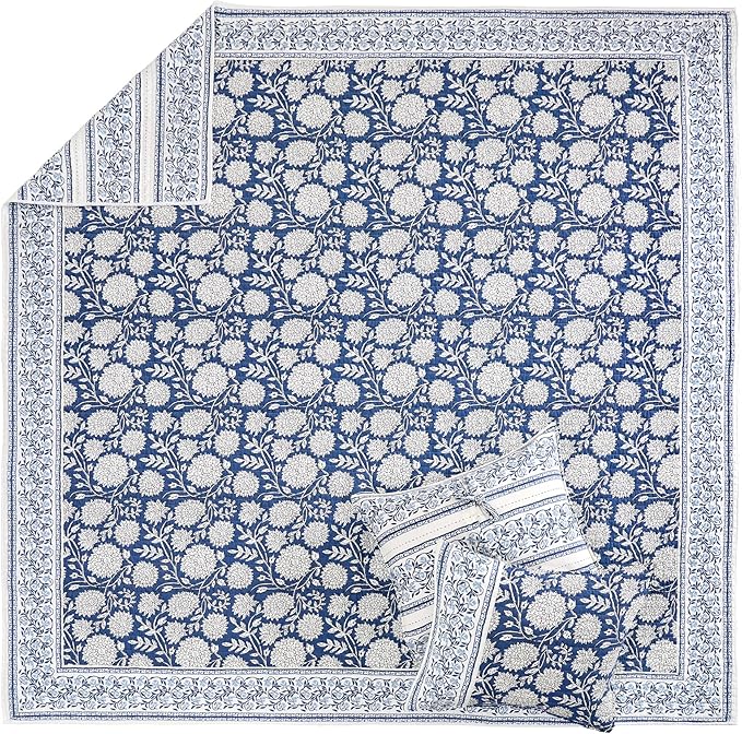 Levtex Home Adare Denim Reversible Twin/Twin XL Quilt Set (68x86in) with 1 Pillow Sham (26x20in) - Floral Bedding - Blue White - Cotton Twin Size Quilt Bedding Set - Lightweight, Soft, Pre-Washed