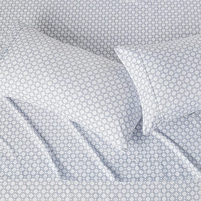 Amazon Basics Lightweight Microfiber 4-Piece Bed Sheet Set, King, Aqua, Printed
