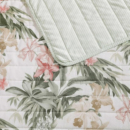 Tommy Bahama - King Quilt Set, Reversible Cotton Coastal Bedding with Matching Shams, Colorful Botanical Bedding Set (Island Orchid Pink/Cream)