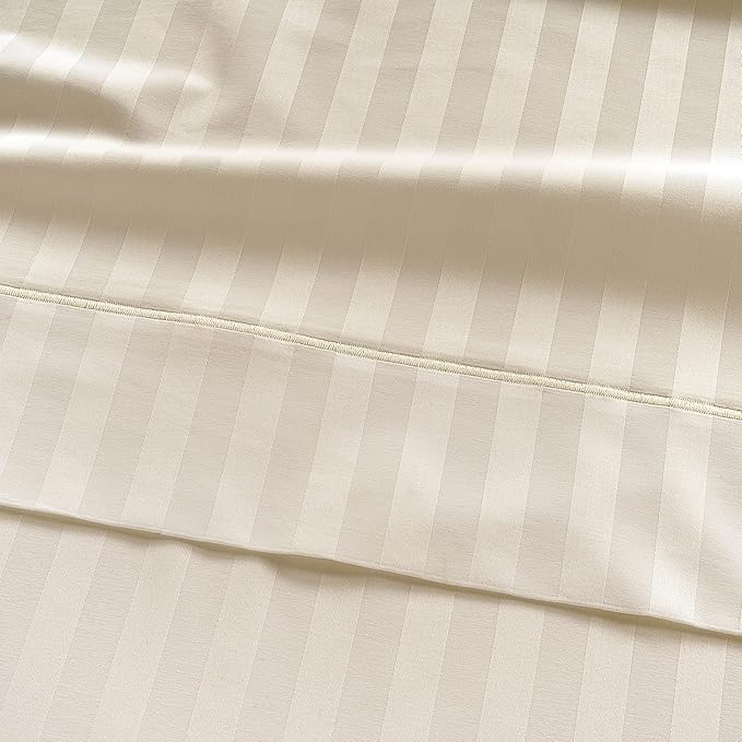 LANE LINEN Striped Sheets Set - 100% Egyptian Cotton 4 Piece Bed for King Size Hotel Bedding & Pillowcases 16" Deep Pocket (Fits Upto 17" Mattress)- Ivory