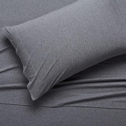 Amazon Basics Breathable, Stretchy 3 Piece Bed Sheet Set, 100% Cotton Jersey Knit, Includes Flat and Fitted Sheets, Pillowcase, Machine Washable, Twin, Dark Gray, Solid
