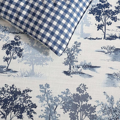 Eddie Bauer - King Comforter Set, Super Soft Reversible Bedding with Matching Shams, Buffalo Check Reverse, Rustic Inspired Room Essentials (Vintage Forest Toile Blue, King)
