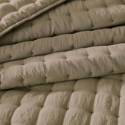 WDCOZY Queen Size Quilts Bedding Sets with 2 Pillow Shams, Lightweight Soft Bedspread Coverlet, Quilted Blanket Thin Comforter Bed Cover for All Season, 3 Pieces, 90x90 inches, Taupe