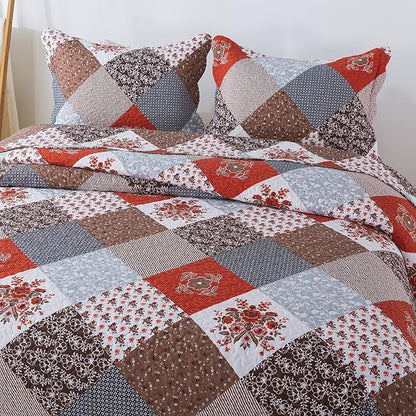 Travan Floral Printed Quilt Sets 3-Piece Super Soft Lightweight King Size Bedspread with Shams Reversible Quilted Bedding Set, King