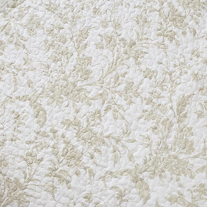 Laura Ashley - Twin Quilt Set, Soft Cotton Bedding with Reversible Design, Medium Weight for Year Round Use, 2 Piece Bed Set with Matching Pillowcase (Amberley Beige)