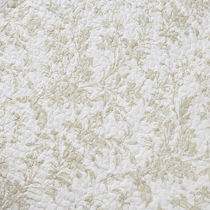 Laura Ashley - Twin Quilt Set, Soft Cotton Bedding with Reversible Design, Medium Weight for Year Round Use, 2 Piece Bed Set with Matching Pillowcase (Amberley Beige)