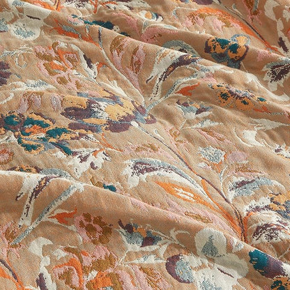 Boho Throw Blanket for Bed 80”x90”, 100% Cotton Woven Blanket for Couch Sofa, Ultra Soft 4-Layer Muslin Quilt with Floral Printed, Farmhouse Bed Blanket/Cover for Living Room Decor