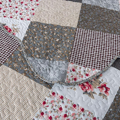 HoneiLife Oversized Queen Bedspread - 106"x106" Quilt Sets 3-Piece, Rustic Bedding Sets Queen Size, Queen Quilt Bedding Set for All Season Use, Patchwork Coverlet for Queen Beds