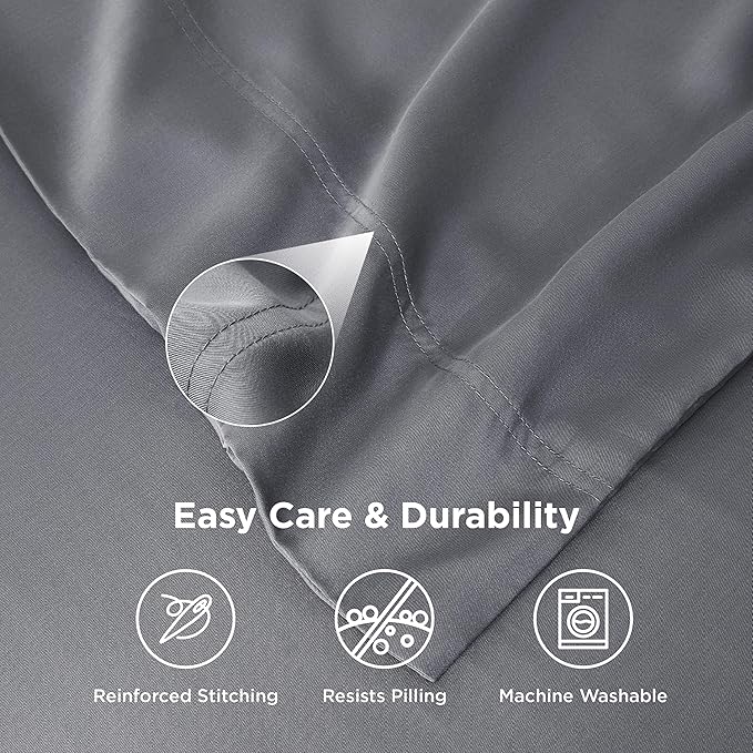 Bedsure King Size Pillow Cases Set of 2, Cooling Pillow Cases King, Rayon Derived from Bamboo Dark Grey Pillowcases, PureWoven Silky Soft Bedding Pillow Covers with Envelope Closure, 20x36 Inches