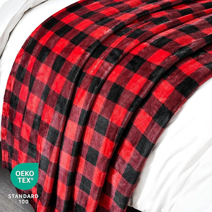 Bare Home Textured Fleece Blanket - Throw/Travel - Ultra-Soft Lightweight for Bed, Sofa, and Couch - Luxury Microplush - Cozy Warm Blanket (Throw/Travel, Buffalo Plaid - Red/Black)