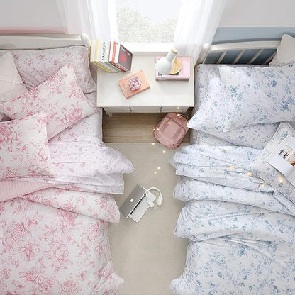 Laura Ashley - Twin Comforter Set, Soft & Reversible Cotton Bedding with a Smooth Feel, Medium Weight for Year Round Comfort, 2 Piece Bed Set with Matching Pillowcase (Belinda Blue)