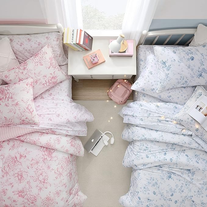 Laura Ashley - Queen Comforter Set, Reversible Cotton Bedding with Matching Shams, Medium Weight for Year Round Use, Oeko-Tex Certified, Coquette Room Decor (Delphine Mauve Pink)