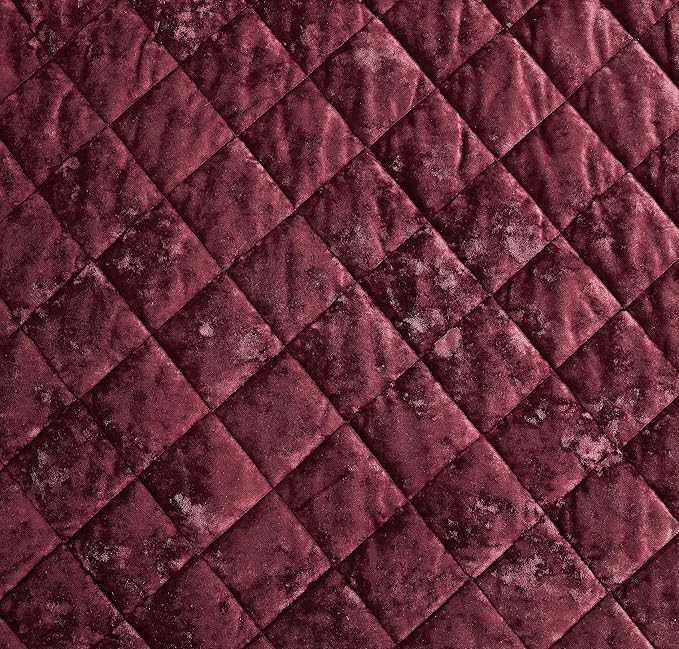 Chezmoi Collection Lux Burgundy Velvet Quilt King Set, 3-Piece Lush Plush Distressed Velvet Bedding All Season Lightweight Comforter Brushed Microfiber Reverse with Diamond Stitch Quilting