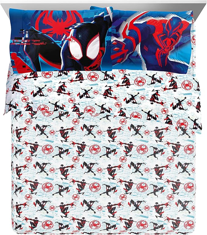 Marvel Spiderman Across The Spider-Verse Glitch 7 Piece Queen Size Bed Set - Includes Comforter & Sheet Set Bedding - Super Soft Fade Resistant Microfiber (Official Product)