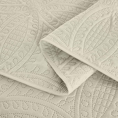 Chezmoi Collection Austin 3-piece Oversized Bedspread Coverlet Set (Queen, Ivory) | Oversized, Lightweight, Fade Resistant