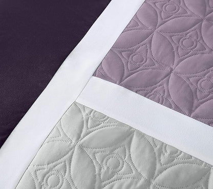 Chezmoi Collection Upland 7-Piece Quilted Patchwork Comforter Set, Lavender/Gray/Purple, Full