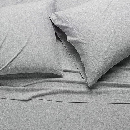 Amazon Basics 4 Piece Bed Sheet Set, 100% Cotton Jersey, Includes Super Soft, Flat and Fitted Sheets, Pillowcase, Queen, Light Gray, Solid