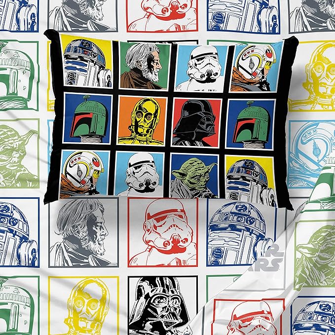 Jay Franco Kids Sheet Set with Fitted, Flat Sheets & Pillow Cover - Ultra-Soft Bedding with Pillowcase for Room Decor, Multi - Star Wars, 3 Piece Twin