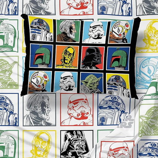 Jay Franco Kids Sheet Set with Fitted, Flat Sheets & Pillow Cover - Ultra-Soft Bedding with Pillowcase for Room Decor, Multi - Star Wars, 3 Piece Twin