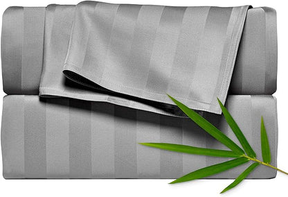Pure Bamboo King Sheets, Genuine 100% Organic Viscose Derived from Bamboo Bed Sheet Set, Luxuriously Soft & Cooling, Double Stitching, 2 Year Quality Promise (King, Jacquard Stone)