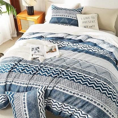 BOLINLIVING Twin Comforter Set Kids, Boho Stripe Comforter Set Twin Size, Twin Bed in a Bag Soft Bohomian Bedding Lightweight Breathable for All Seasons (Blue 66×90 inch)