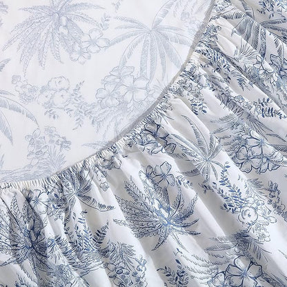 Tommy Bahama - Queen Size Sheets Set, Crisp & Tailored Cooling Sheets with a Smooth Cotton Percale Lightweight Feel - Bed Sheets with Matching Pillowcases & Fitted Sheet (Pen and Ink Palm Blue)