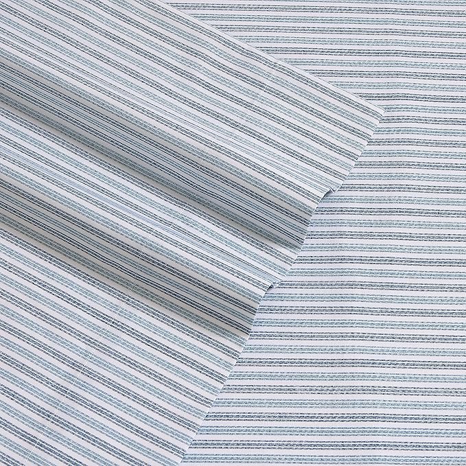 Eddie Bauer - Queen Sheets, Cotton Percale Bedding Set, Crisp & Cool Home Decor (Ticking Stripe Light Blue, Queen)