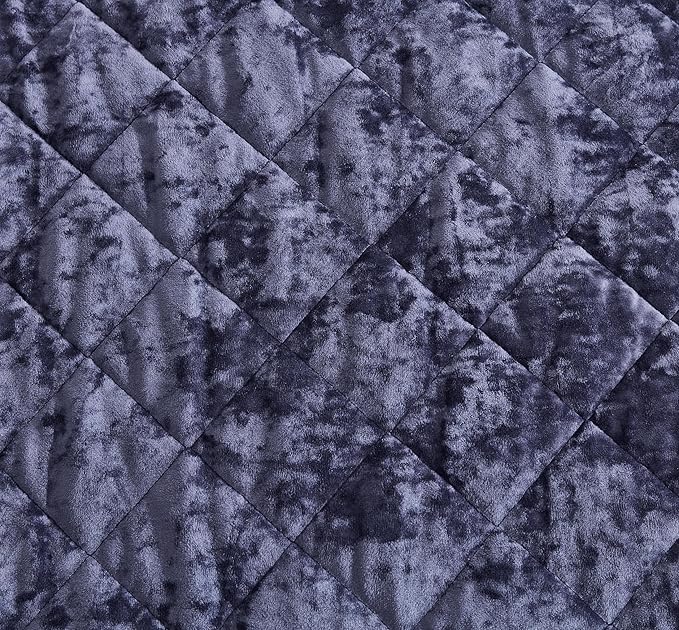 Chezmoi Collection Lux Purple Velvet Quilt King Set, 3-Piece Plush Distressed Velvet Bedding All Season Lightweight Comforter Brushed Microfiber Reverse with Diamond Stitch Quilting