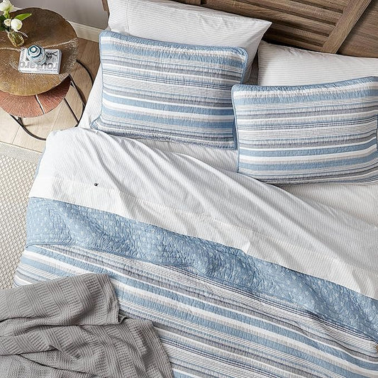 Nautica - King Quilt Set, Soft & Breathable Cotton Bedding with Medium Weight Feel, Reversible 3 Piece Bed Set with Matching Pillowcase (Jettison Grey)